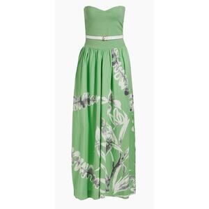 S/W/F This Time Split-Bodice Belted Maxi Dress Mint Green Blossom Size S EUC